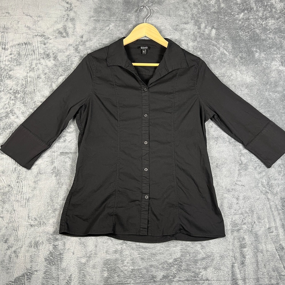 Bogari Shirt Womens XL Black Camp Collar Quarter Sleeve Casual Wear Button Up
